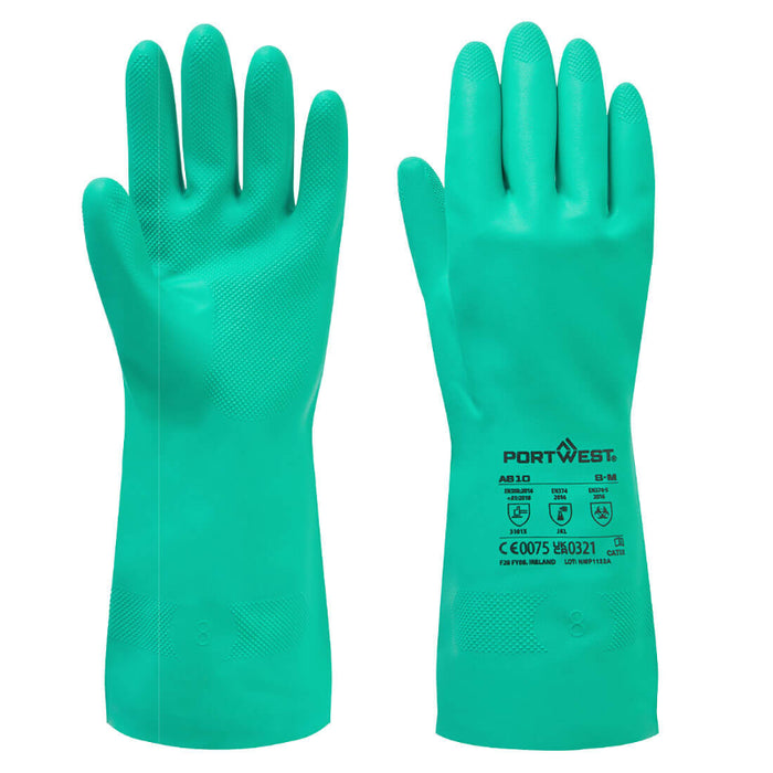 PORTWEST Chemical Resistant Gauntlet Nitrile Gloves - CAT 3 - A810