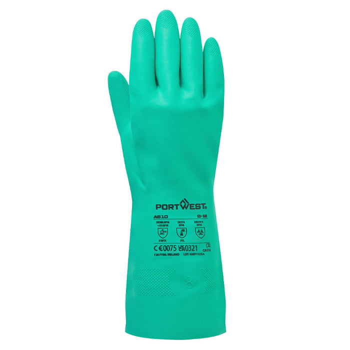 PORTWEST Chemical Resistant Gauntlet Nitrile Gloves - CAT 3 - A810