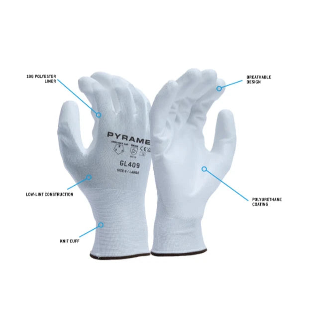 Pyramex® Polyurethane Coated Safety Gloves - White - GL409