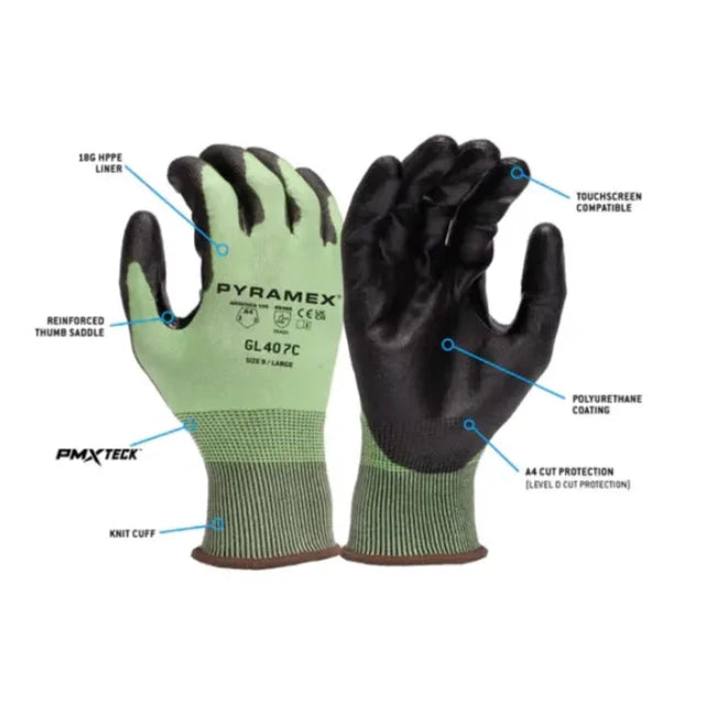 Pyramex® Puncture Resistant Safety Gloves - ANSI Cut Level 4 - Green - GL407C