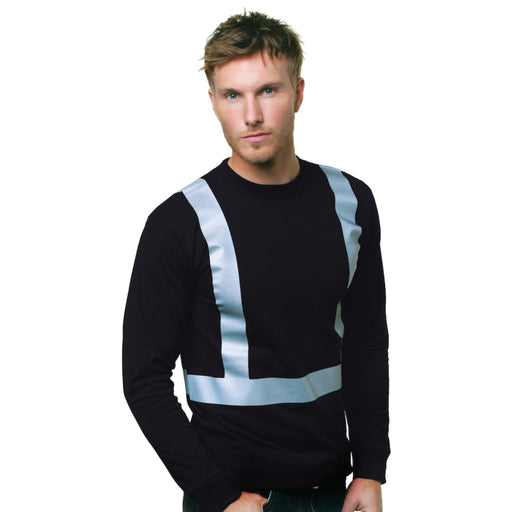 BAYSIDE® MADE IN USA Hi-Vis 100% Cotton Long Sleeves Crew Solid Striping - 3761 - Safety Vests and More