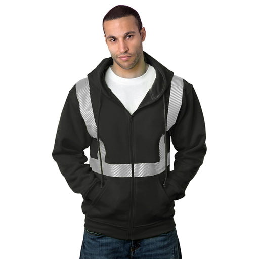 BAYSIDE® MADE IN USA Hi Vis Full Zip Hoodie Segmented Striping - 3737 - Safety Vests and More