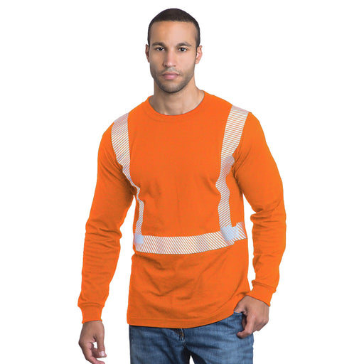 BAYSIDE® MADE IN USA Hi-Vis 50/50 Long Sleeve Crew Segmented Striping - 3706 - Safety Vests and More