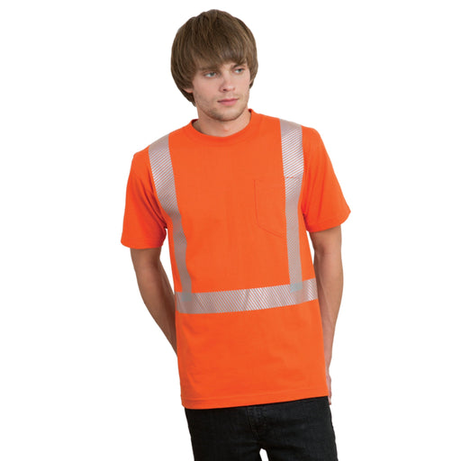 BAYSIDE® MADE IN USA Hi-Vis 50/50 Pocket Crew Segmented Striping - 3707 - Safety Vests and More