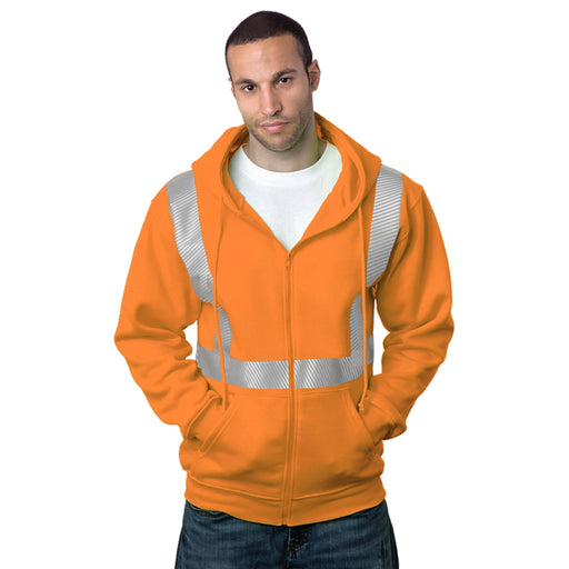 BAYSIDE® MADE IN USA Hi Vis Full Zip Hoodie Segmented Striping - 3737 - Safety Vests and More