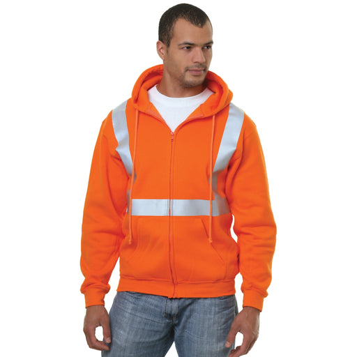 BAYSIDE® MADE IN USA Hi Vis Full Zip Hoodie Solid Striping - 3790 - Safety Vests and More