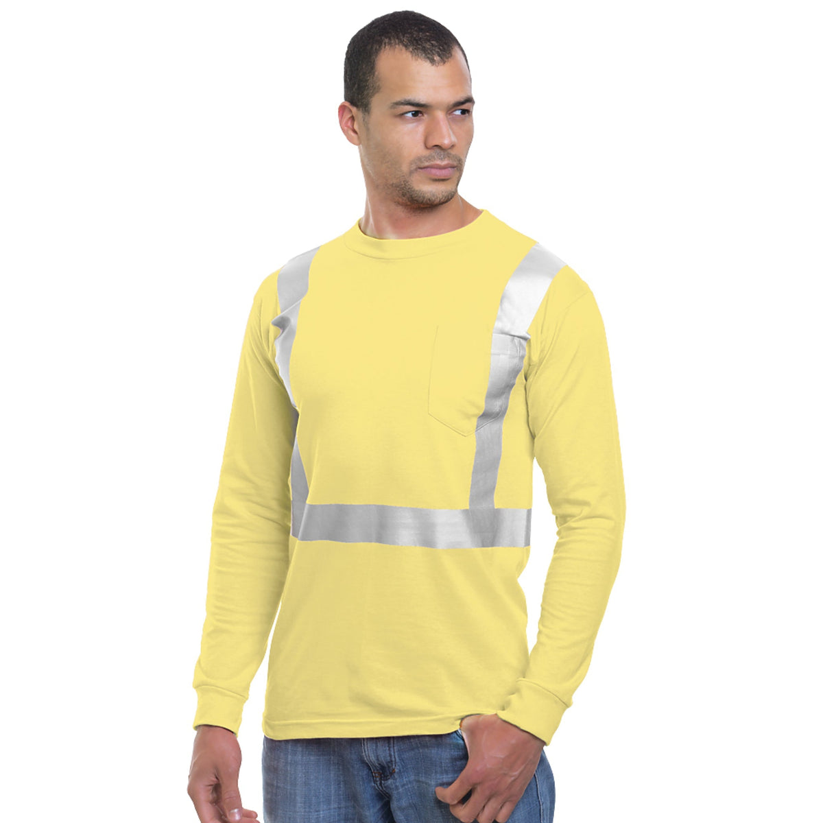 BAYSIDE® MADE IN USA Hi-Vis Long Sleeve T-Shirt - Pocket - Solid ...