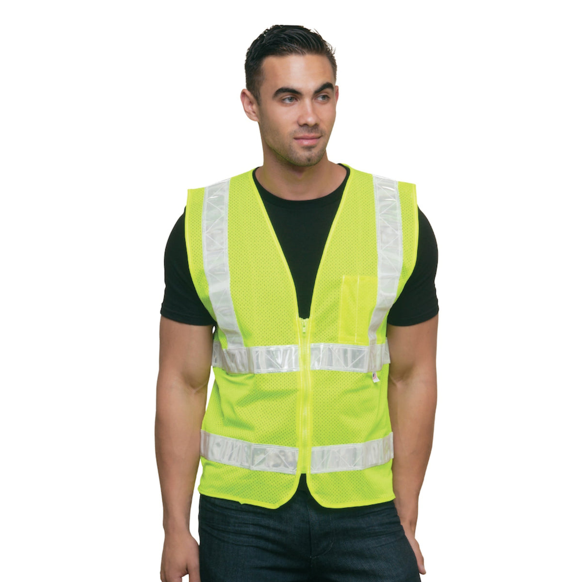 BAYSIDE® MADE IN USA Hi-Vis Mesh Safety Vest - 3785 Lime Green - ANSI ...