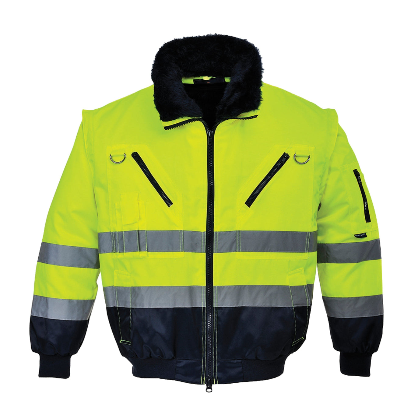 Xtreme High Visibility Reflective Safety Jackets for Men Polar Fleece Lining ANSI Class 3 Hi Vis Winter Bomber Jacket Hoodie